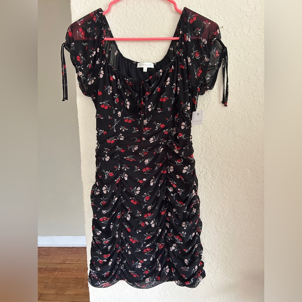 Ultra Flirt Black Sheath Dress with Flutter Sleeves